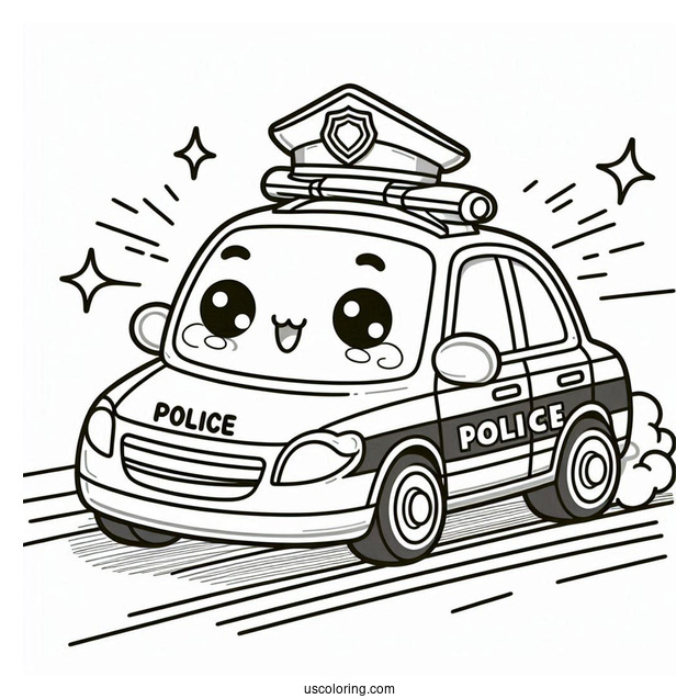 Cute Police Car Coloring Page Speeding On The Road For Kids