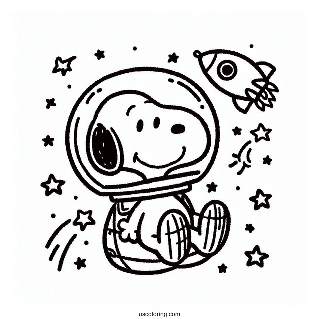 Snoopy In Space Coloring Sheet