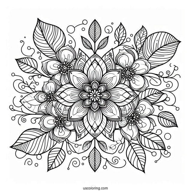 Elegant Spring Flower Mandala Coloring Sheet