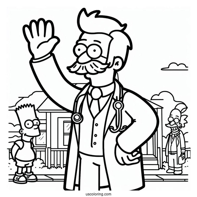 Simpsons Coloring Pages Of Dr Nick Riviera Waving For Kids
