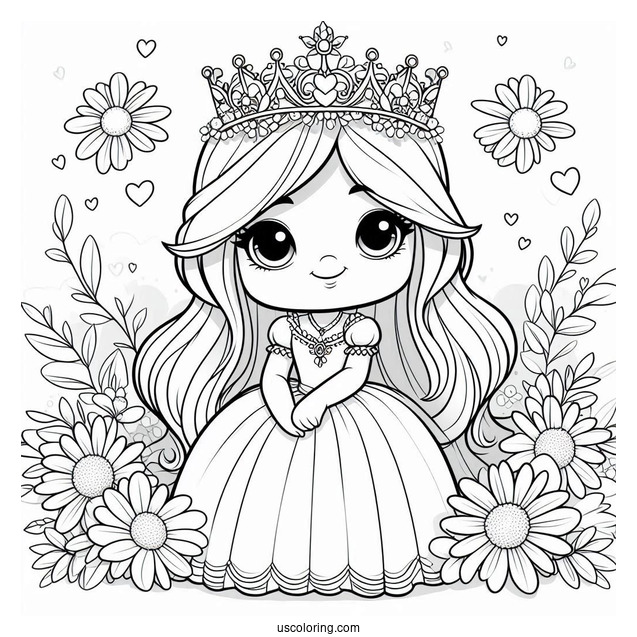 Smiling Princess Daisy Coloring Page In Crown And Gown