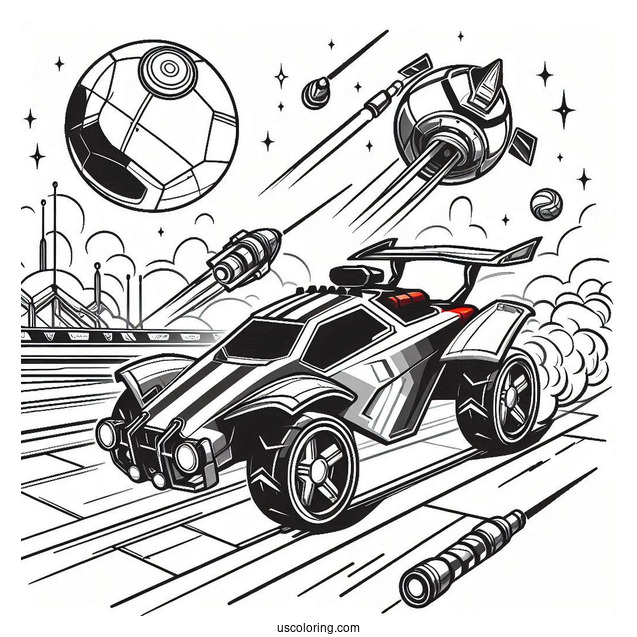 Rocket League Coloring Page Ball Flying Towards A Battle Car