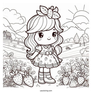 Strawberry Shortcake Coloring Page Standing In Field