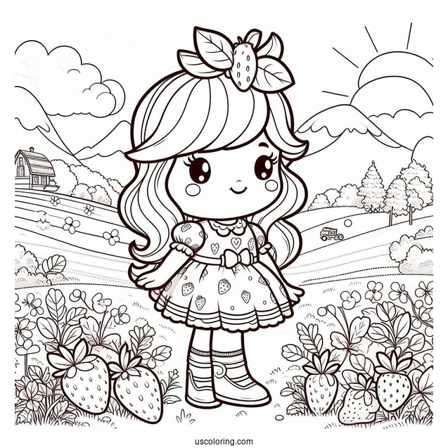 Strawberry Shortcake Coloring Page Standing In Field