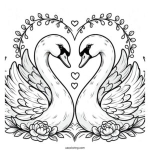 Swan Coloring Page Forming Heart Shape With Their Necks