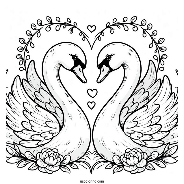 Swan Coloring Page Forming Heart Shape With Their Necks