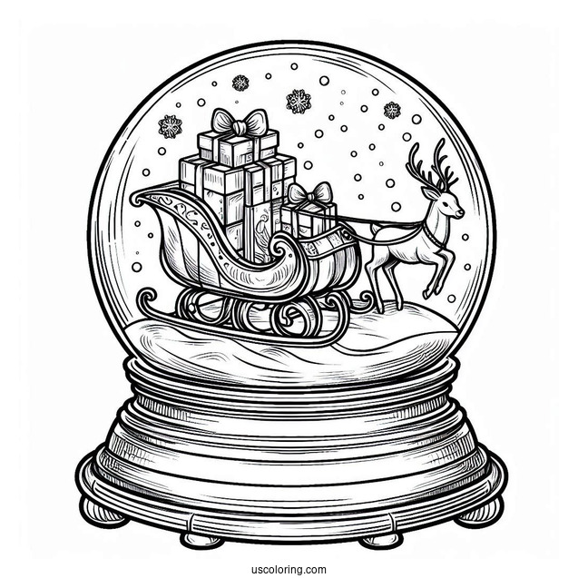 Grand Sleigh With Presents Snow Globe Coloring Page