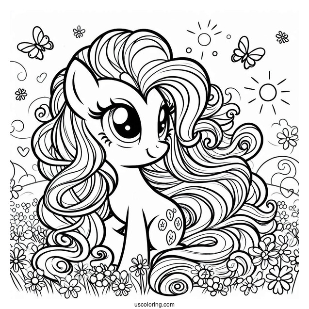 Beautiful Pinkie Pie Coloring Page With Flowing Mane On A Flower Field