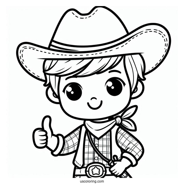 Cute Cowboy Coloring Page Giving A Thumbs Up For Preschoolers
