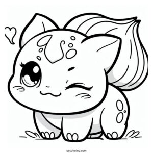 Easy Winking Bulbasaur Coloring Page For Kids