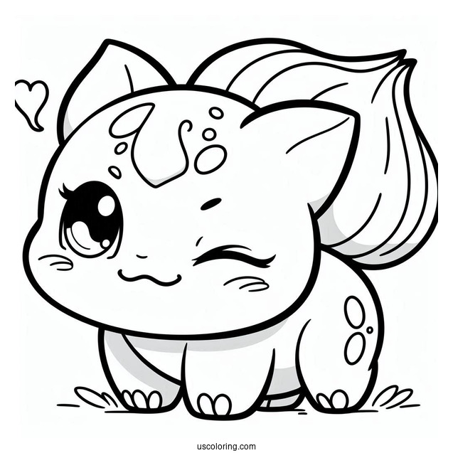 Easy Winking Bulbasaur Coloring Page For Kids