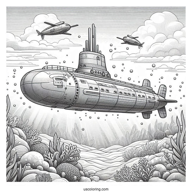 Atlantis Submarine Coloring Page Above The Sea Floor
