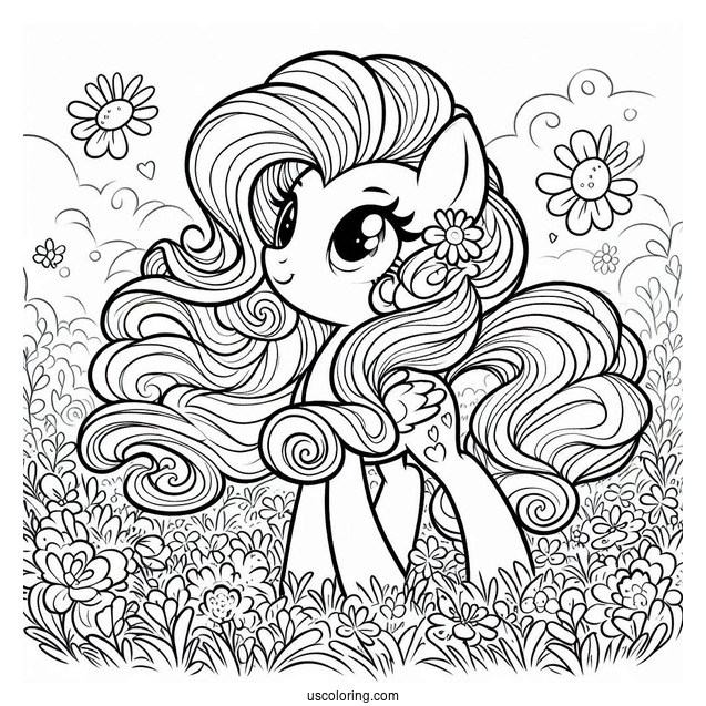Beautiful Pinkie Pie Coloring Page With Flowing Mane On A Flower Field