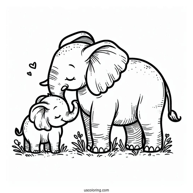 New Born Elephant With Mom Coloring Page