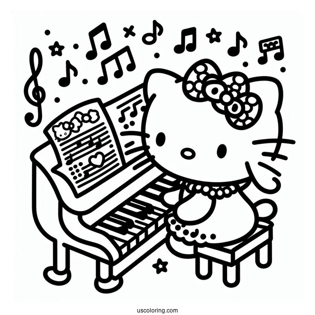 Sanrio Coloring Pages Of Hello Kitty Playing Piano For My Melody