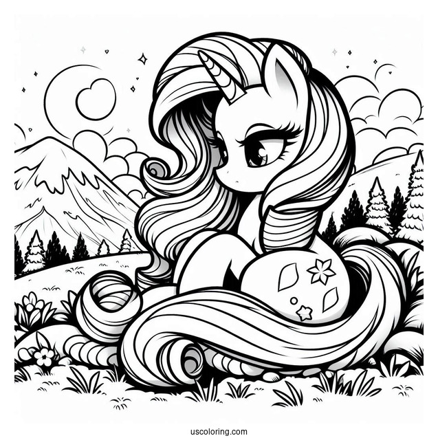 Rarity Coloring Page Resting On The Grass