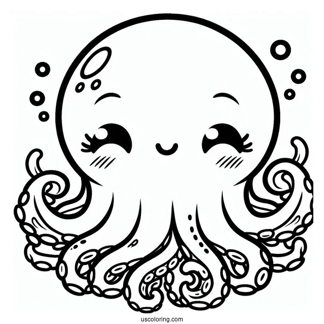 Kawaii Octopus Coloring Page For Kids