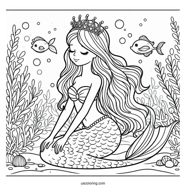 Mermaid Princess Coloring Page Under The Sea