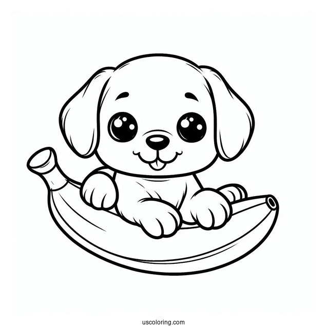 Easy Outline Of Puppy On Banana To Color