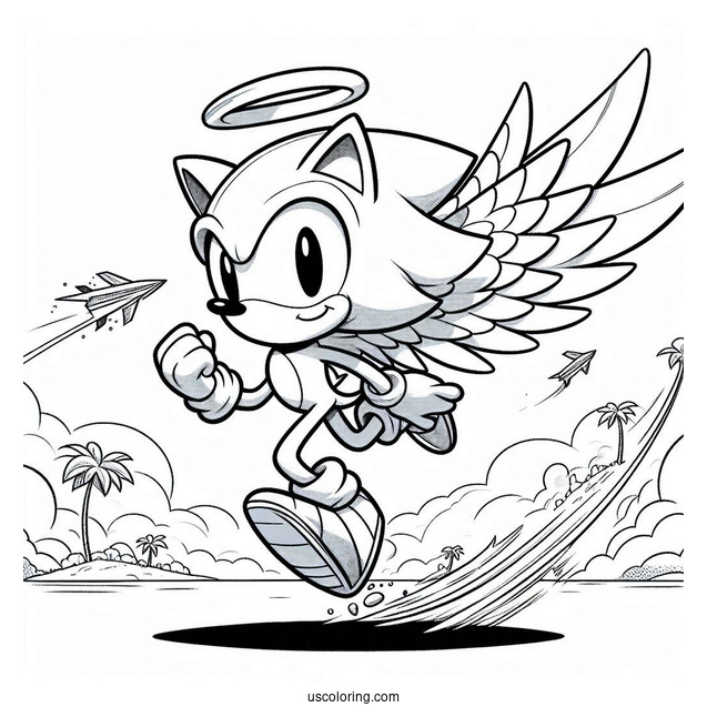Super Sonic Coloring Page Running In Angel Island