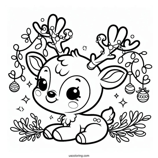 Smiling Baby Rudolph Coloring Page With Christmas Lights