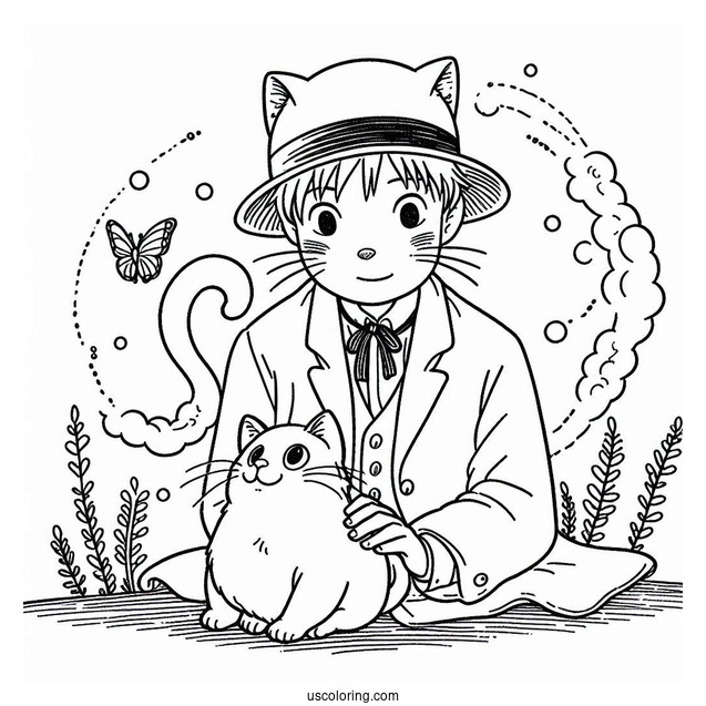 Studio Ghibli Coloring Page of The Cat Returns Haru And The Baron