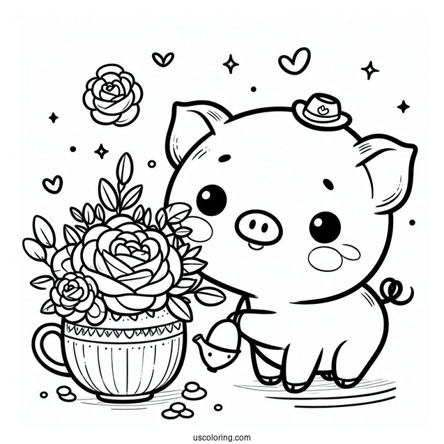 Cute Teacup Pig Coloring Page