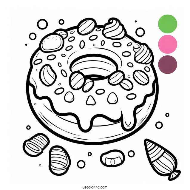 Simple Outline Of Donut With Icing To Color