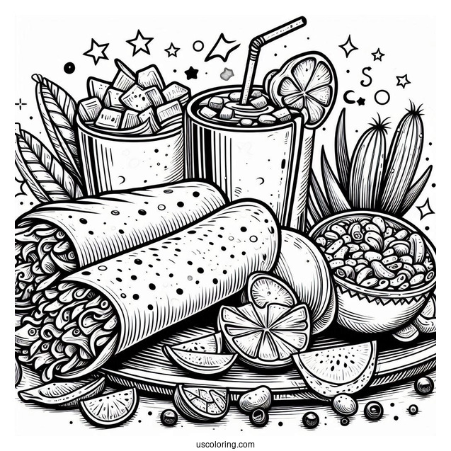Mexican Burritos Coloring Page