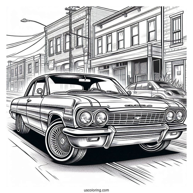 Lowrider Coloring Page Chevrolet Impala Front View In The Streets