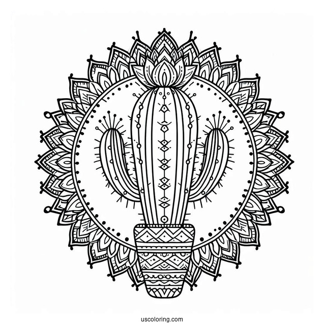 Cactus Mandala To Color For Relaxation