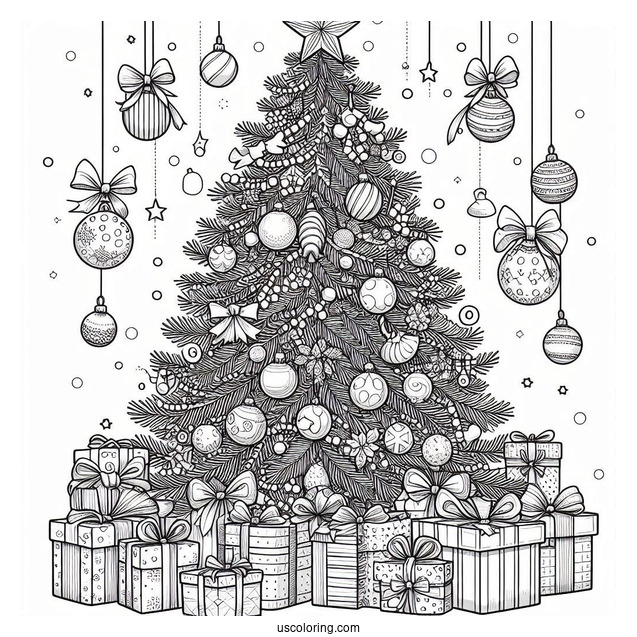 Realistic Christmas Tree With Lots Of Presents