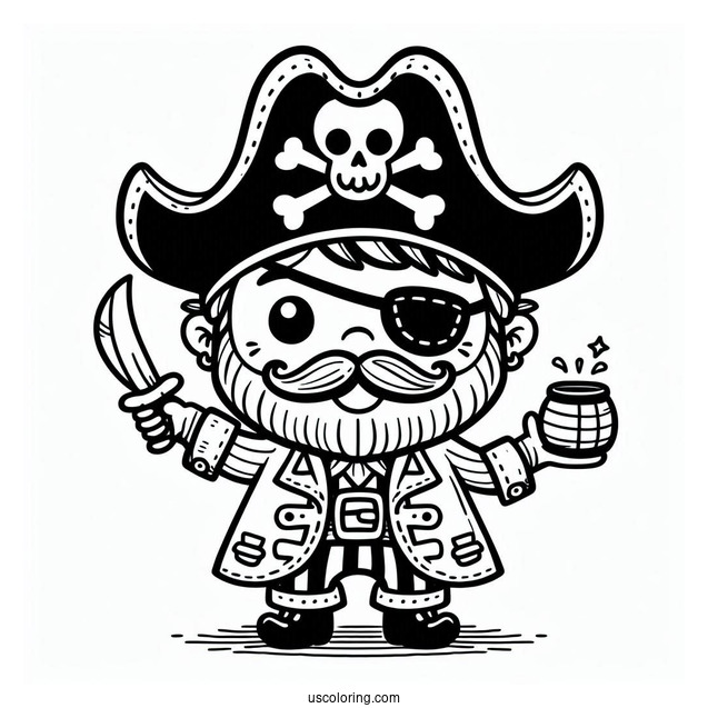 Cartoon Pirate Coloring Page With An Eyepatch For Kids
