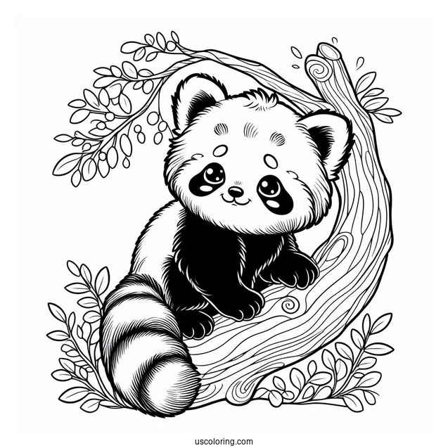 Red Panda In Tree Coloring Page For Kids