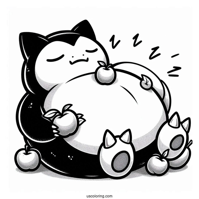 Snorlax Coloring Page Sleeping With Apples On Stomach
