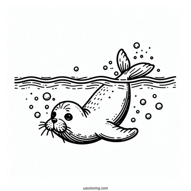 Seal Coloring Page Diving In The Water