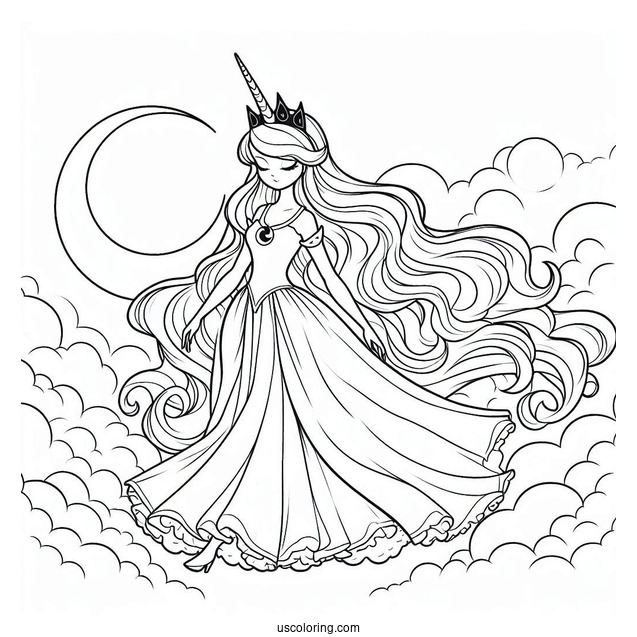 Princess Luna Coloring Page Walking In The Clouds