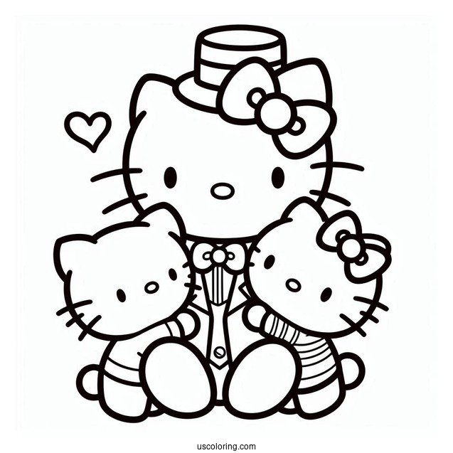 Hello Kitty And Mimmy Hugging George Papa White On Father's Day Coloring Page