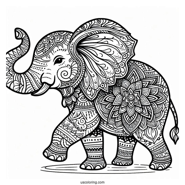 Detailed Mandala Elephant Coloring For Adults