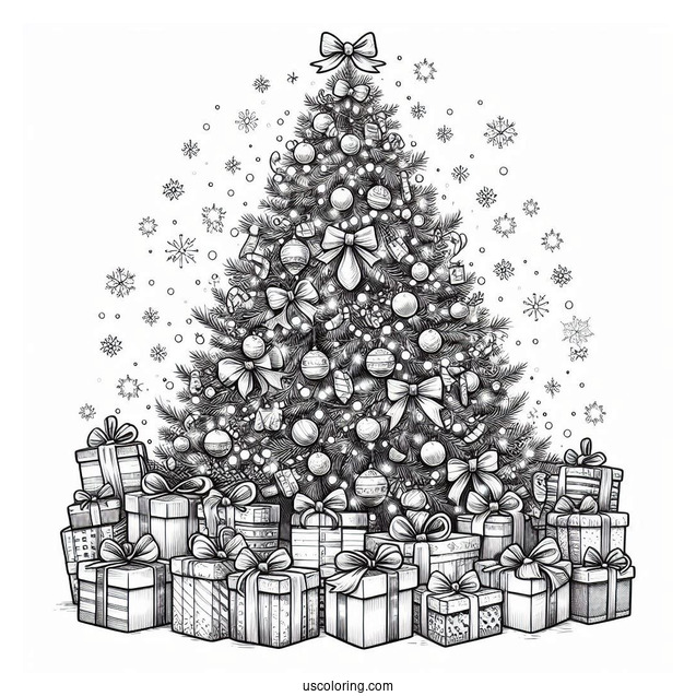 Realistic Christmas Tree With Lots Of Presents