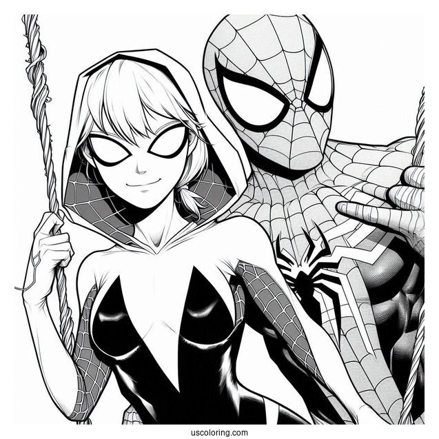 Spider Man And Spider-Gwen Coloring Page In Action