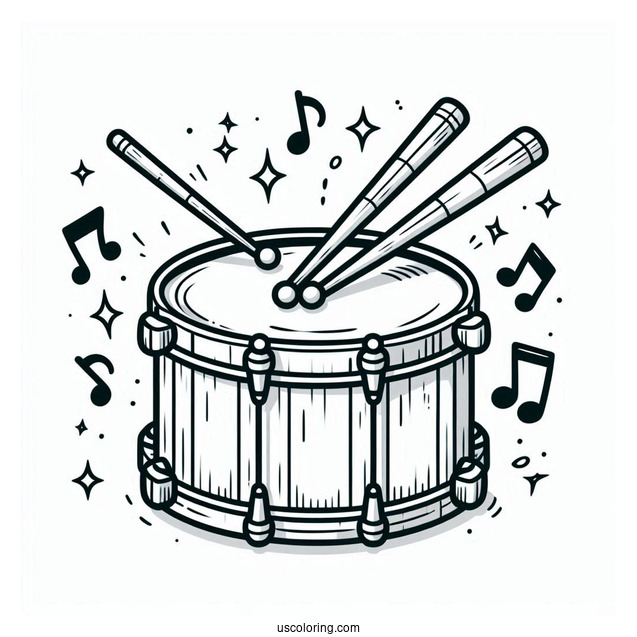 Music Coloring Page Of Drum With Drumsticks For Preschoolers