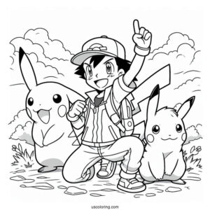 Detailed Coloring Page Of Ash And Pikachu