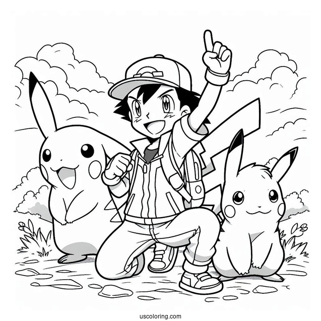 Detailed Coloring Page Of Ash And Pikachu