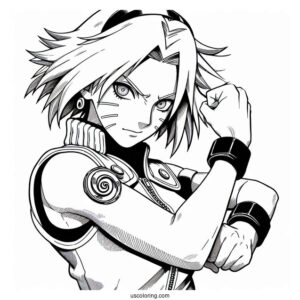 Naruto Coloring Page of Adult Sakura Haruno Using Strength