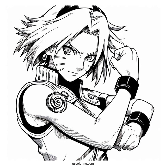 Naruto Coloring Page of Adult Sakura Haruno Using Strength