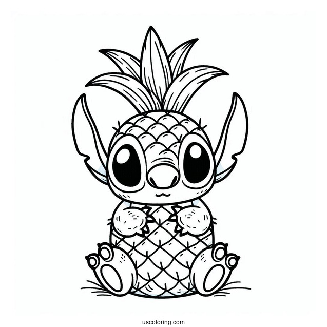 Funny Stitch With Pineapple Coloring Page Head For Preschoolers