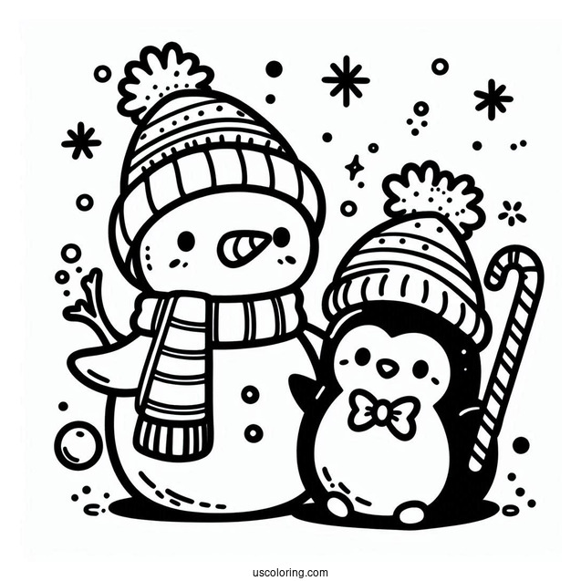Cute Penguin And Snowman To Color