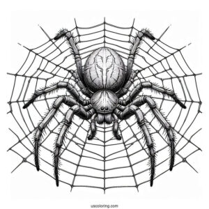 Detailed Huntsman Spider On Web To Color(1)