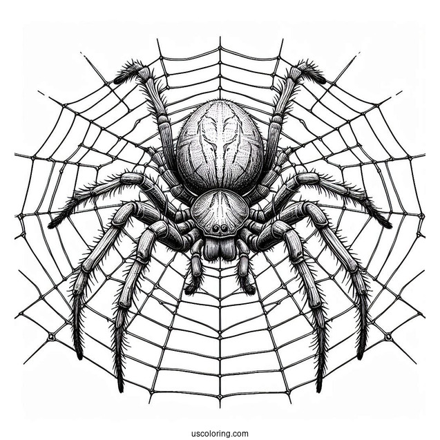 Detailed Huntsman Spider On Web To Color(1)